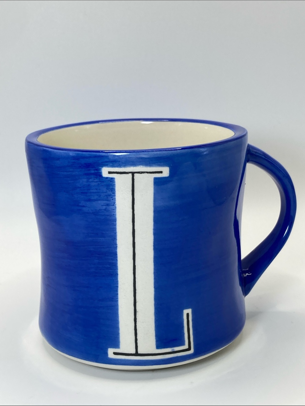 Anthropologie Hand Painted Monogram L Mug Bright Royal Blue Initial Coffee Cup